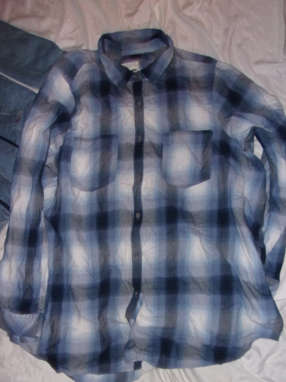 Mens flannel size 2x blue plaid shirt casual dress 2 x xxl button gorpcore